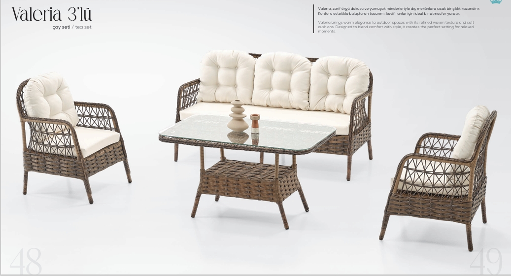 VALERİA 3 LÜ RATTAN ÇAY SETİ